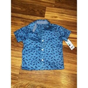 OshKosh B'gosh Boy's Button-Up Shark Short Sleeve - Blue Shirt 12M